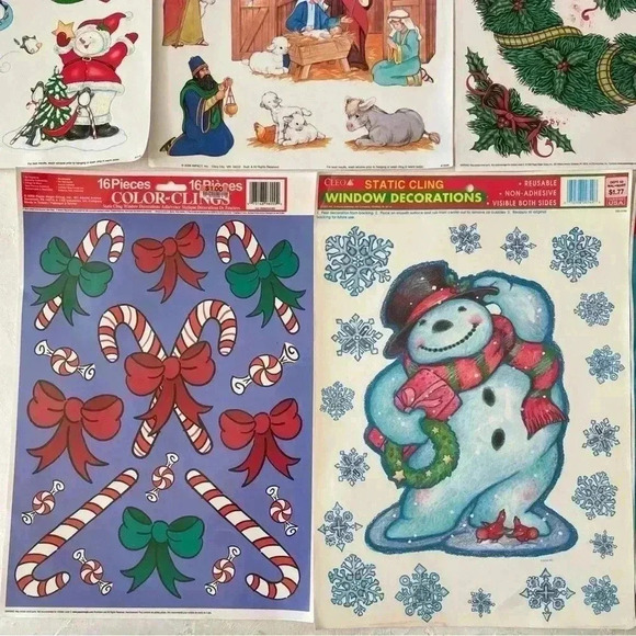 Vintage Christmas Window Decoration Reusable Static Sticker Clings Holo Lot of 7 - Picture 7 of 10